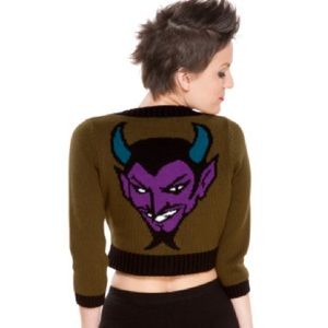 Vintage Y2K 💚💜 Betsey Johnson Devil Cardigan, NWT, Size Medium
